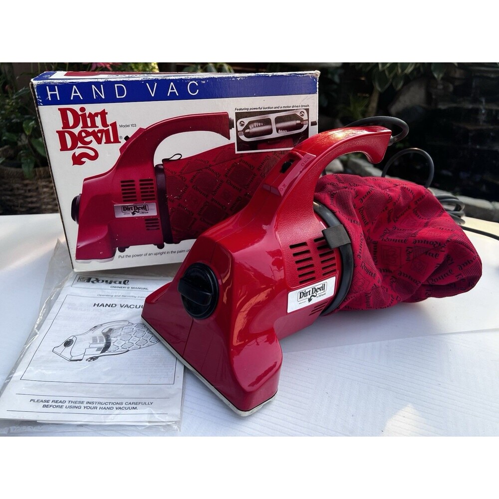 Vintage Dirt Devil Model 103 Hand Vac Tested Works Box Manual Hang Tag USA